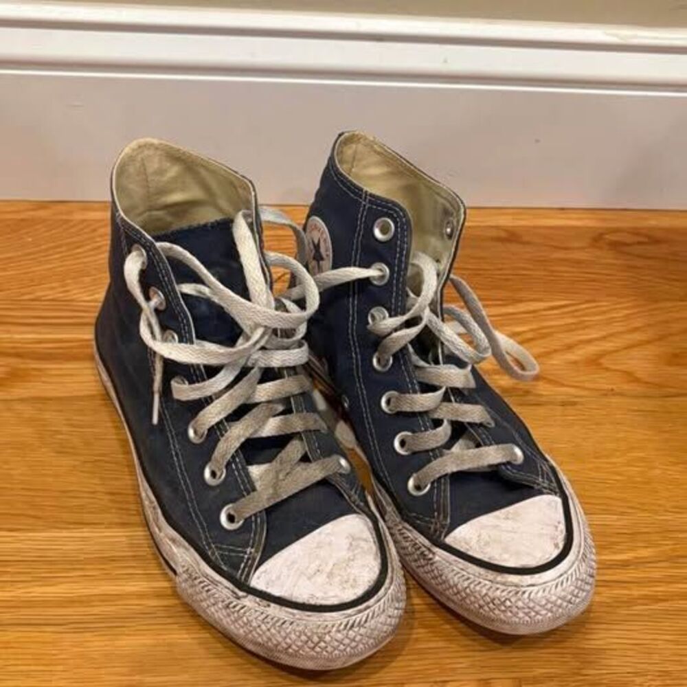 Navy blue high top converse